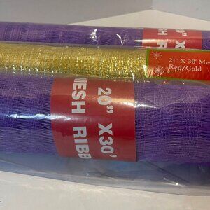 3~ROLLS~DECO MESH ~ 2 PURPLE-1 GOLD~ 21" x 30' METALLIC THREAD~NEW in packs